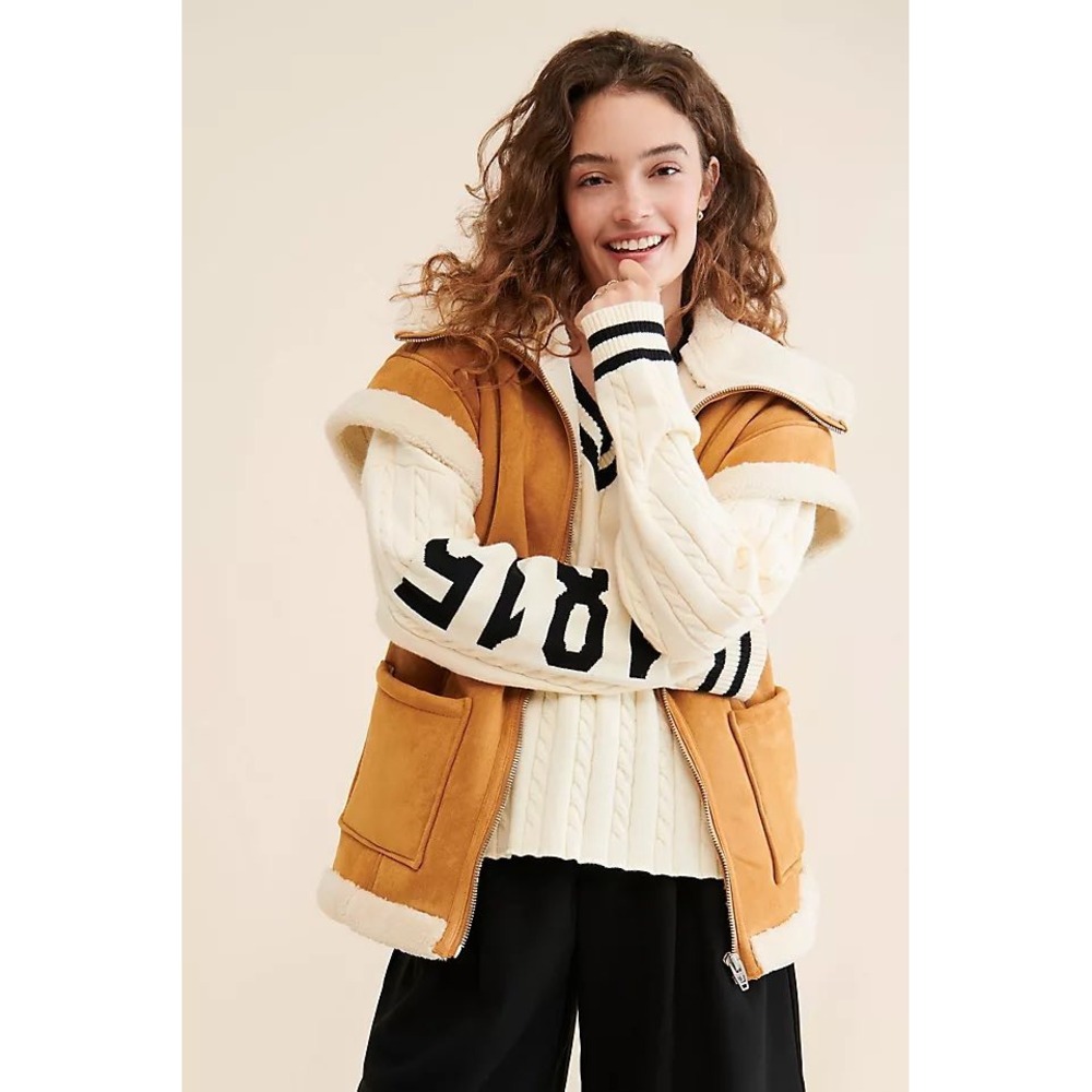 Blank NYC Biscotti Faux Suede Shearling Vest Tan Camel XS NWT
